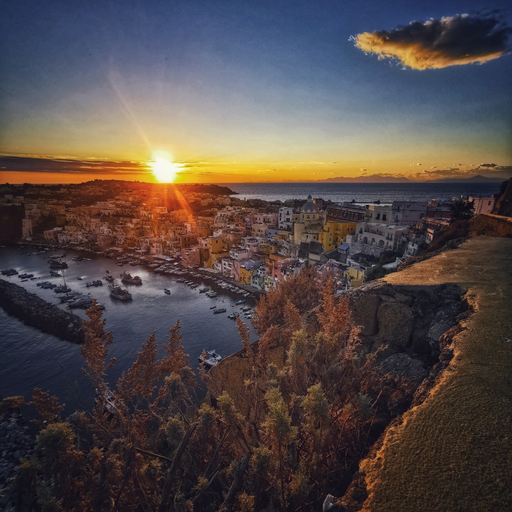 Sun goes down over Procida island