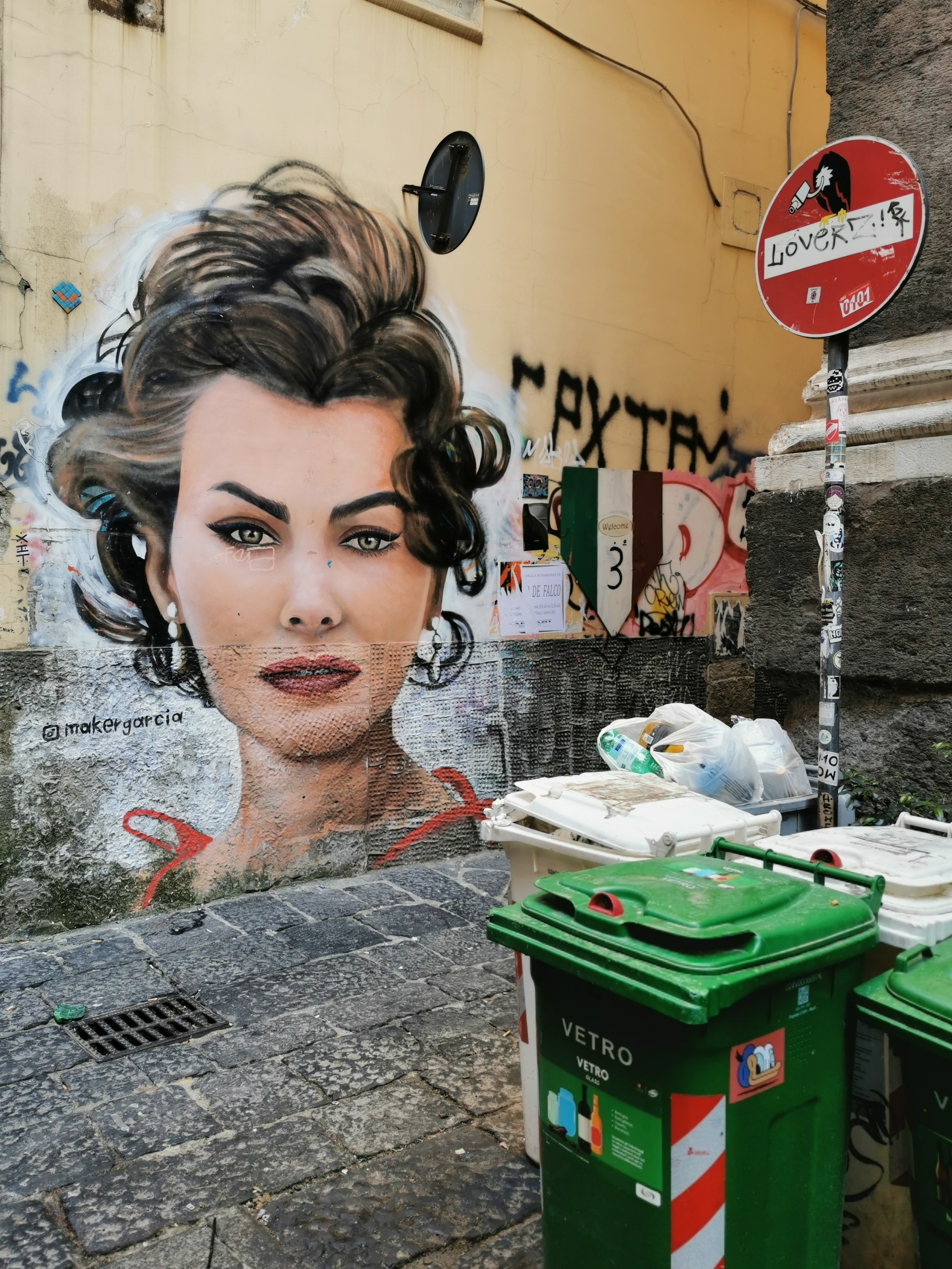 A mural of Sophia Loren in the streets of Naples